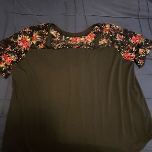 SHEIN Black Top with Floral Sleeves